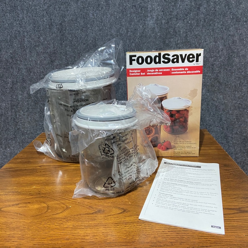 FoodSaver Tilia Designer Canister Set 0.75 2.5 Qt Vacuum Seal 02-0052-01 READ